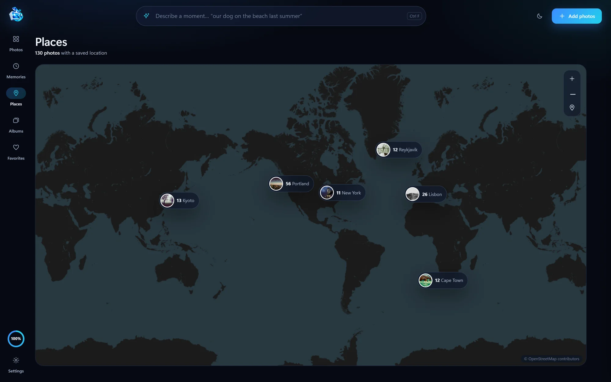 Candidra Places map with photo bubbles around the world